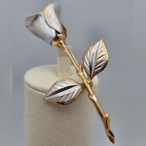 Rose Flower Brooch Vintage Pin Gold Silver Tone Floral Jewelry Nature